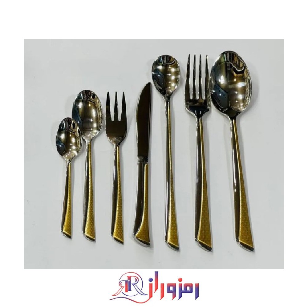 سرویس قاشق و چنگال 24 و 12 نفره 120 پارچه یونیک مدل ناخنی نیمه طلایی شیاردار ، خرید و قیمت سرویس قاشق و چنگال 24 و 12 نفره 120 پارچه یونیک مدل ناخنی نیمه طلایی شیاردار ، خوش رخ مجلسی